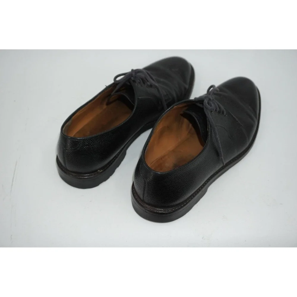 Salvatore Ferragamo Black Leather Shoes Derby Pebble Grain Men's Size 10 2E